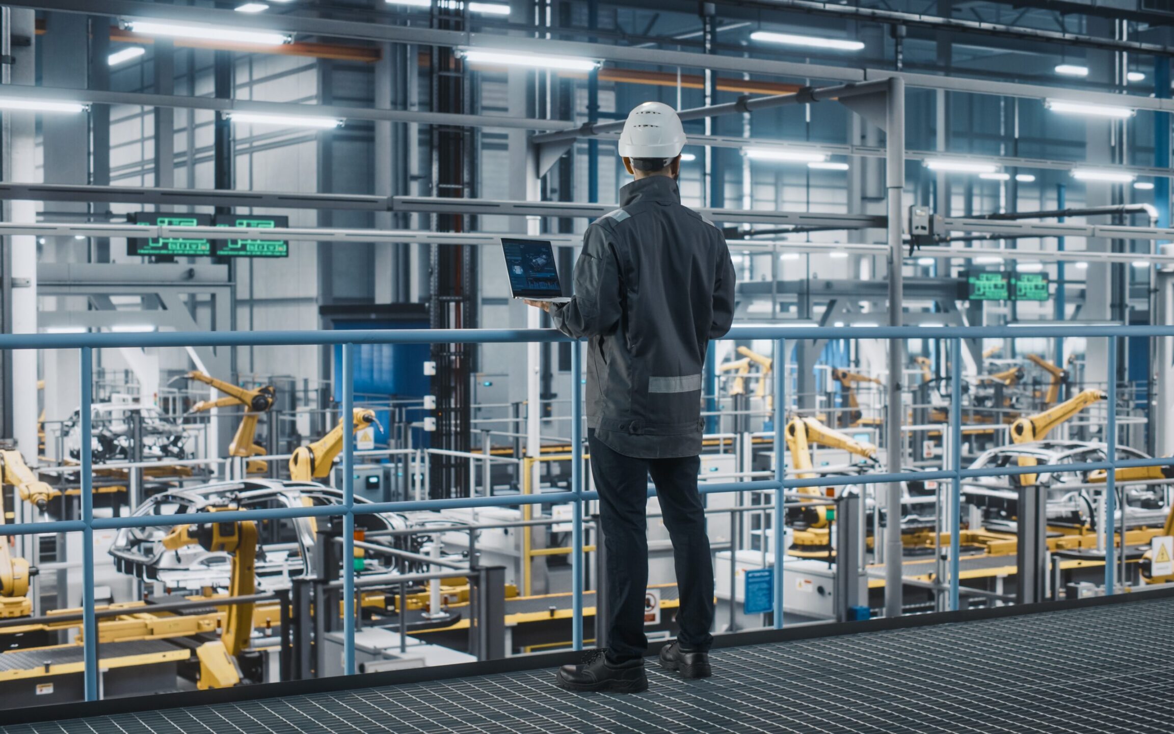 Overlooking a car factory production line